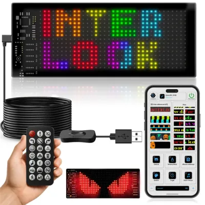 Programowalna tablica LED „Devil Eyes” 70 x 173 mm | Panel LED RGB do auta i ciężarówki | Personalizowane napisy i animacje |HRP-1632