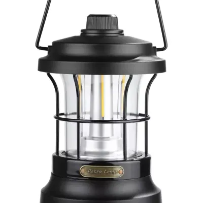 Lampka kempingowa LED w stylu retro z funkcją powerbanka | Płynna regulacja jasności i barwy | 3000mAh, 20-260lm, 5-120h, IPX6 | Czarna | MY-880