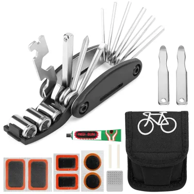 Zestaw narzędzi rowerowych 16w1 | Multitool z akcesoriami do naprawy dętki i opony | XBGJ-Multi
