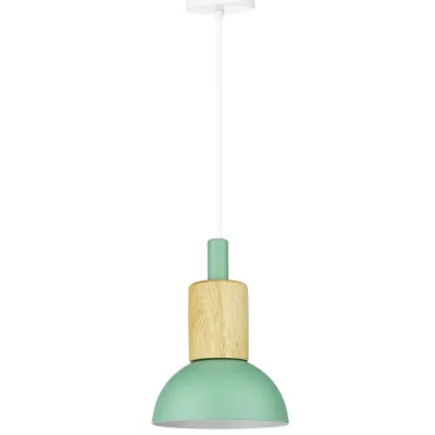 Lampa wisząca z zielonym kloszem i drewnem | Minimalistyczna lampa w stylu skandynawskim z oprawą E27 | YG-XD002A-G