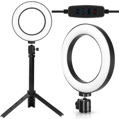Lampa pierścieniowa LED 16 cm ze statywem 25 cm | Kompaktowy zestaw do makijażu, streamingu i fotografii |