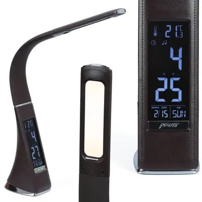 Lampka biurkowa z wyświetlaczem LCD do biura, gabinetu | zegar, alarm, data, temperatura | MT-542