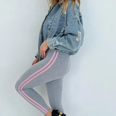 Jesienno- zimowe legginsy na co dzień PREMIUM- szary melange- lampasy