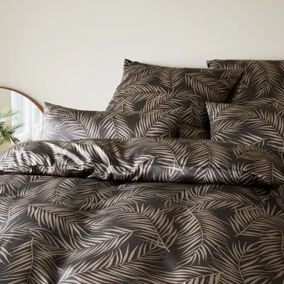Pościel satyna bawełniana Elegante Maison Leaves 24551-9 Basalt