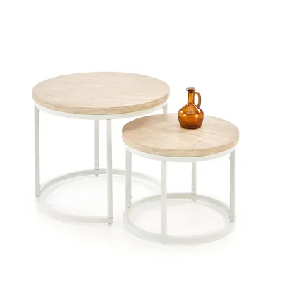Zestaw 2 okrągłych ław MDF trawertyn/biały 53/45 43/35 OREO
