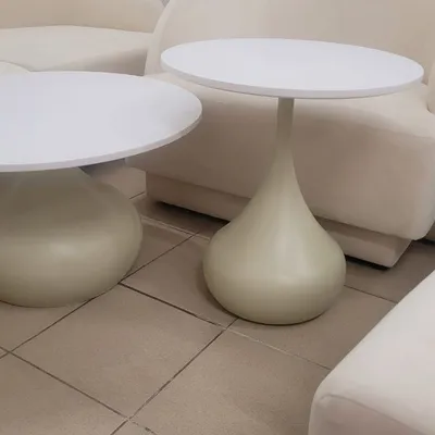 Stoliki, ławy, PRISMA, komplet biały blat MDF, Stelaż metal beż