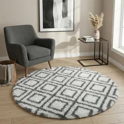 Dywan okrągły do salonu shaggy DECOR antypoślizgowy miękki puszysty 140x140 White Cube
