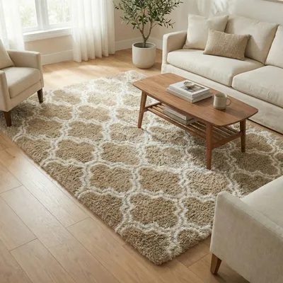 Dywan do salonu shaggy DECOR antypoślizgowy miękki puszysty modny 80x150 Khaki Lantern