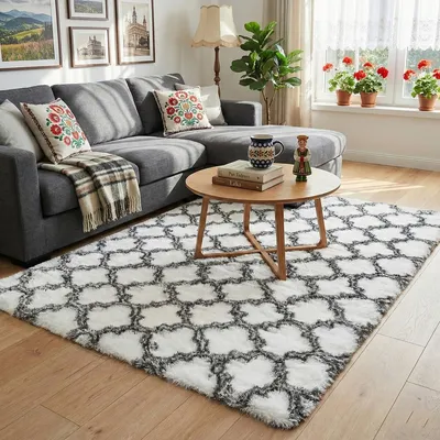 Dywan do salonu shaggy DECOR antypoślizgowy miękki puszysty modny 160x200 White Lantern