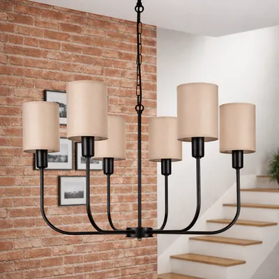 Lampa wisząca BRISA 6 – czarna, z abażurami materiałowymi