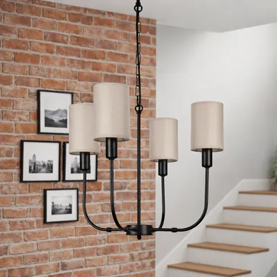 Lampa wisząca BRISA 4 – czarna, z abażurami materiałowymi