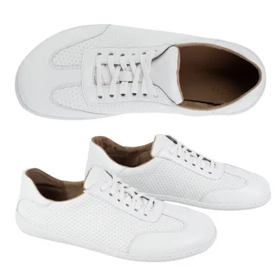 Półbuty męskie barefoot skórzane minimalistyczne model 0742WK tłoczone białe