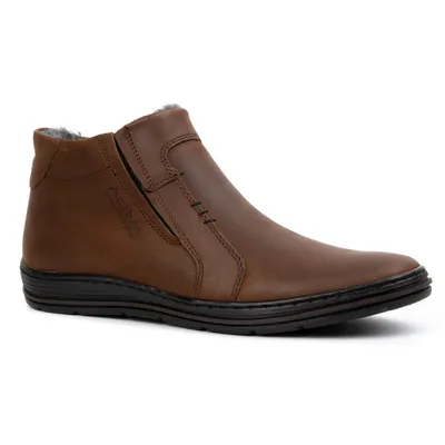 Buty męskie zimowe skórzane 381S brązowe