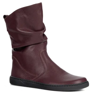 Buty Damskie botki BAREFOOT skórzane ocieplane Freja polskie bordowe lico