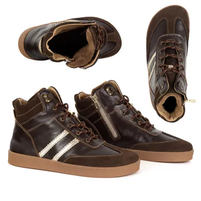 Skórzane buty BAREFOOT damskie zimowe 201MP ocieplane z naturalnej skóry brązowe