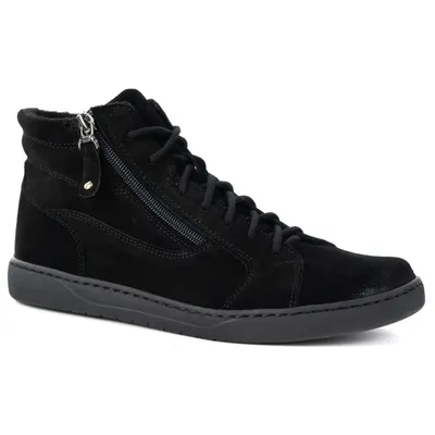 Damskie minimalistyczne buty skórzane zimowe barefoot 1261 czarny welur