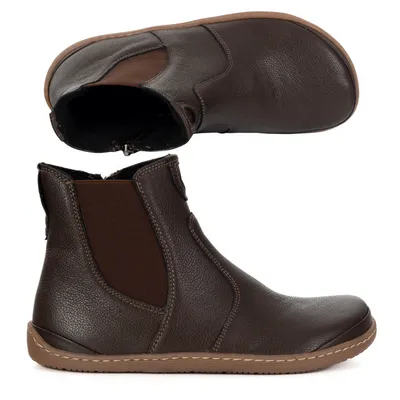 Damskie buty barefoot sztyblety z zamkiem ocieplane 1263 brązowe