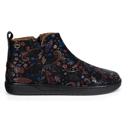 Buty damskie zimowe barefoot skórzane Z-B07 w kwiaty na zamek