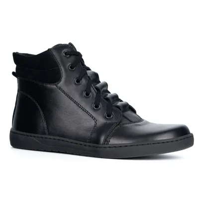 Buty damskie barefoot zimowe skórzane Olivier WINTER czarne za kostkę z zamkiem
