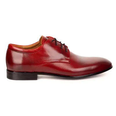 Buty męskie skórzane wizytowe Olivier 484 czerwone – klasyczne półbuty derby