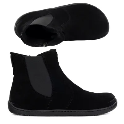 Damskie buty barefoot sztyblety z zamkiem ocieplane 1263 czarny welur