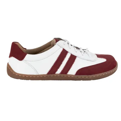 Buty BAREFOOT damskie skórzane minimalistyczne 1287 białe z bordowym nubukiem sneakersy