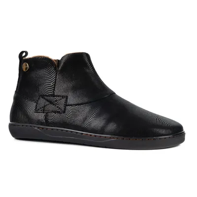 Buty damskie zimowe barefoot skórzane Z-B07 czarne wzór fali na zamek