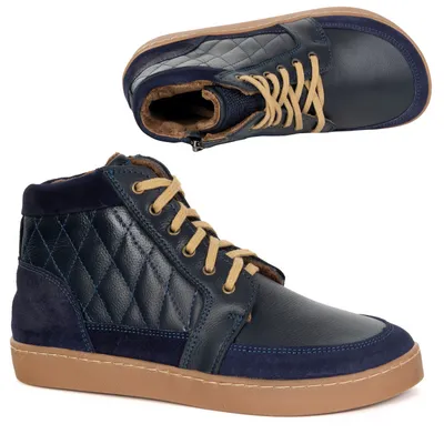 Buty damskie zimowe barefoot skórzane Z-B05 granatowe