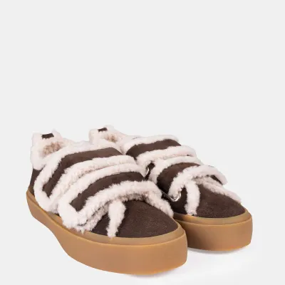 INUIKII sneakersy Shearling Low Velcro 35202-050 ciemno brązowe