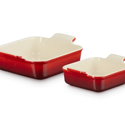 Le Creuset - Zestaw Kwadratowych Form Heritage 2szt Kamionka 13cm/20cm wiśniowy
