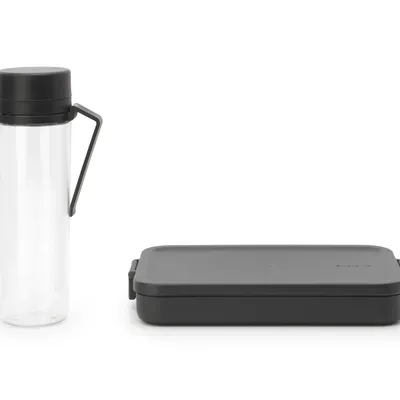 Brabantia - Zestaw butelka na wodę z sitkiem i lunchbox Make & Take Dark Grey