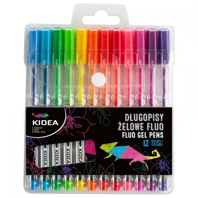 Długopisy Żelowe 12kol Fluo /Kidea