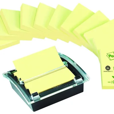 Bloczki Ekologiczne Post-It Z-Notes (C2014Y12-1) 76X76Mm 12X100 Kart. Żółte + Podajnik Gratis