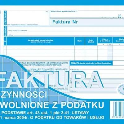 Faktura A5 Czynności Zwolnione z Podatku Oryg.+1k Poziom 198-3E /MiP