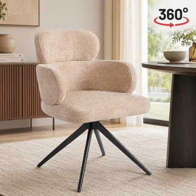 Krzesło obrotowe do jadalni NAPO beżowe 360° na czarnych nogach