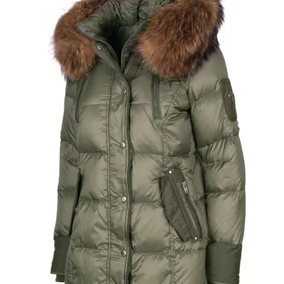 ROCKANDBLUE MICHA 75 cm - Puchowa kurtka z kapturem i kołnierzem w kolorze Army Green