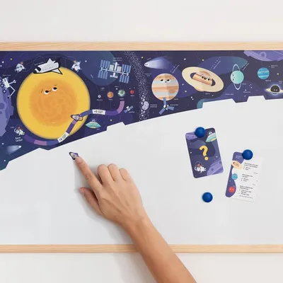 Tablica Edukacyjna Memobe, Whiteboardgame: Space Adventure!, Nadruk Kosmosu, Zestaw Do Gry, Wersja En, Rama Drewniana, 60X40 Cm
