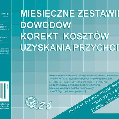 Miesięczne Zestawienie Dowodów Korekt Kosztów Uzysk. Przych. A5 Offset K26 /MiP