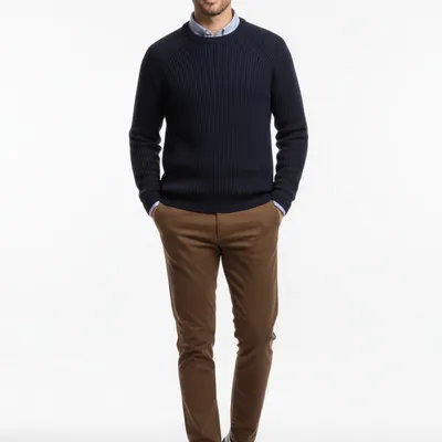 Granatowy sweter męski z bawełny i wełny