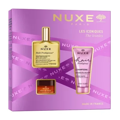 Nuxe The Iconics zestaw prezentowy olejek 50 ml + szampon 50 ml + balsam do ust 15 ml
