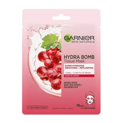 Garnier Hydra Bomb intensywnie nawilżająca maseczka na tkaninie z ekstraktem z pestek winogron 1 sztuka
