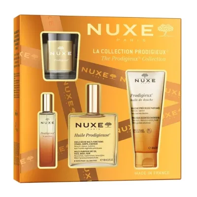 Nuxe Prodigieux Collection zestaw prezentowy olejek 100 ml + woda perfumowana 15 ml + żel pod prysznic 100 ml + świeca 70 g