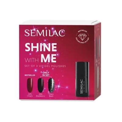 Semilac Shine With Me zestaw hybrydowy 592 Jelly Cherry 7 ml + 958 Jelly Blackberry 7 ml + 959 Disco Black 7 ml