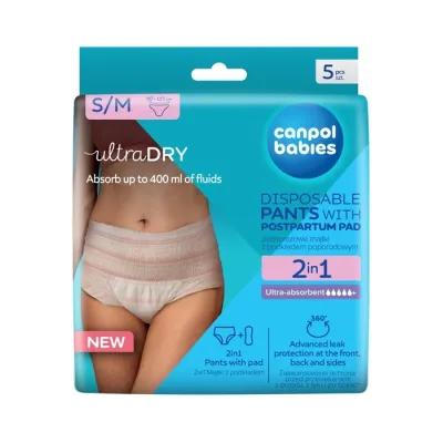 Canpol Babies Ultra Dry jednorazowe majtki z podkładem poporodowym S/M 5 sztuk