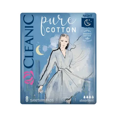 Cleanic Pure Cotton podpaski ze skrzydełkami na noc 8 sztuk
