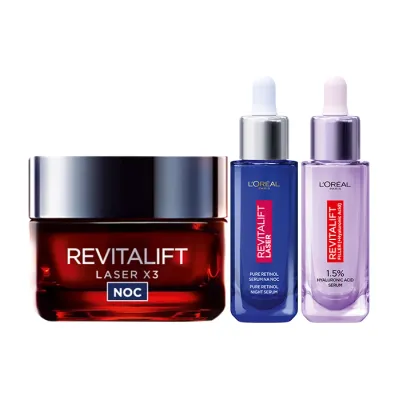 L'Oréal Paris serum z retinolem na noc + serum hialuronowe + krem 40+ na noc