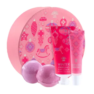 Aurora Lotus Flower zestaw prezentowy balsam do ciała 60 ml + błyszczyk do ust 10 ml + kule musujące do kąpieli 2 x 30 g