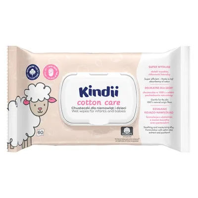 Cleanic Kindii Cotton Care delikatne chusteczki dla dzieci i niemowląt 60 sztuk