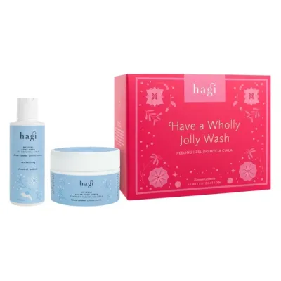 Hagi Have a Wholly Jolly Wash Zimowe Otulenie świąteczny zestaw prezentowy peeling cukrowy 200 ml + żel do mycia ciała 150 ml