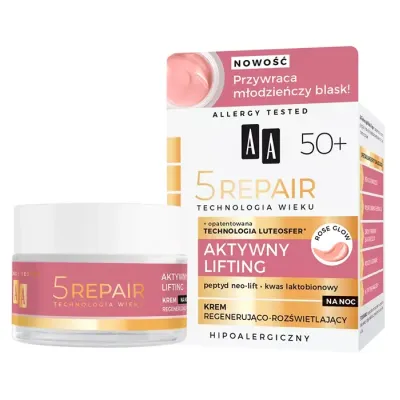 AA 5 Repair Aktywny Lifting 50+ regenerujący krem rozświetlający na noc 50 ml